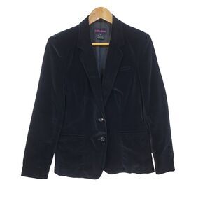 JS Collections Vintage Women’s Black Velvet Blazer Jacket Size 12~2 Button Y2K